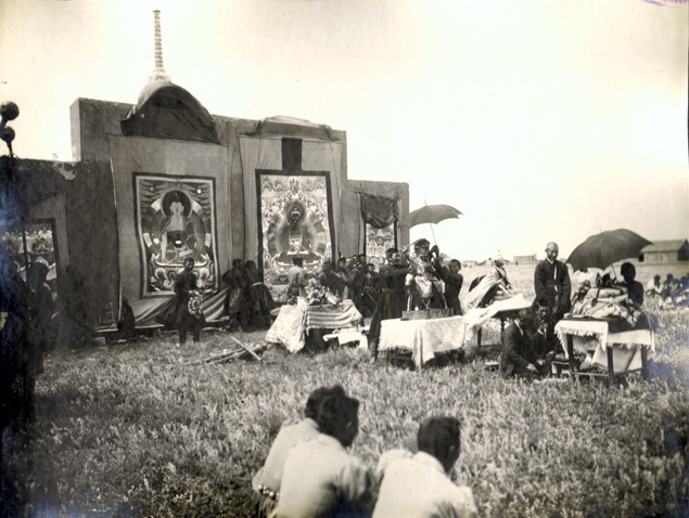 Prayer on the steppe with thangka images. From the G. N. Prozritelev and G. K. Prave Stavropol State Historical-Cultural and Natural-Landscape Museum-Reserve