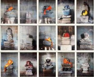 The Headless Buddhas of Angkor by Dinh Q. Lê, 2012. Fifteen digital prints; 129-3/8” x 153-3/4” (total), 43-1/8” x 30-3/4” each. Image courtesy of Shoshana Wayne Gallery and the artist