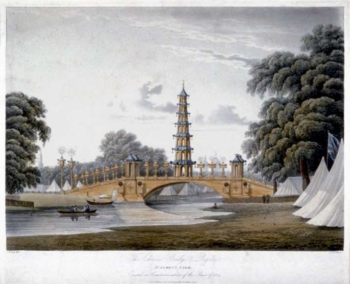 The Chinese Bridge and Pagoda, St. James's Park, by Joseph Gleadah (Active 1800–50). Crown Copyright