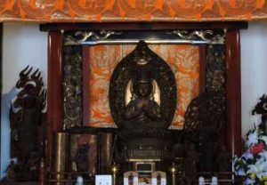 The altar of Kaikō-ji (Sakata, Yamagata) featuring the cosmic Mahāvairocana. According to the priestess of Kaikō-ji, the other form is Amaterasu. Photo by the author