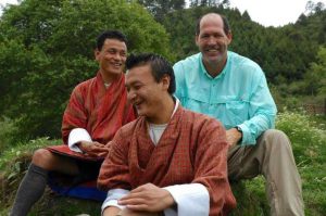Longchula Dorji, his son Pema, and Mike enjoying Bhutan, 2006. Photo by Gerard Houghton. From Core of Culture