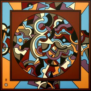The Mandala Squared (Chromorphism Series), c. 1975, acrylic on canvas, 81” x 81”. Photo by Nancy Blumstein. Image courtesy of Nancy Blumstein and the Estate of Burton Kopelow