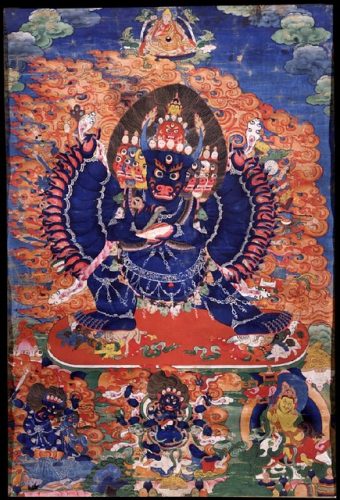 Nine-headed Yamantaka/Vajrabhairava with 34 Arms and 16 Legs. From himalayanart.org