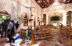 The blasted interior of St. Sebastian's Church in Negombo. From foreignpolicy.com