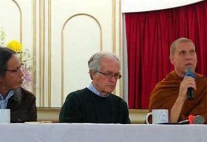 Joseoph Khor, left, with Ajahn Chandako, right, and moderator. Image courtesy of the author
