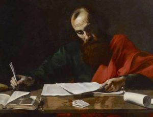 Saint Paul writing his epistles, attributed to Valentin de Boulogne. From wikimediacommons.org