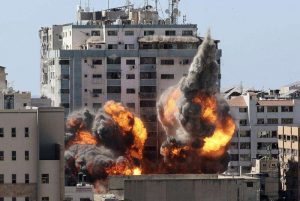 A building housing AP and other media outlets is destroyed by the Israeli military on 15 May. From apnews.com
