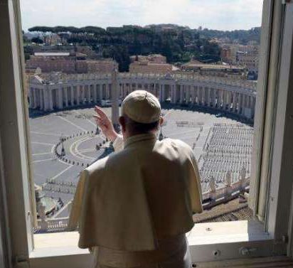 Pope Francis delivers his weekly blessing to an empty St. Peter’s Square on 12 March 2020. From cnn.com