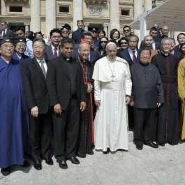 Pope Francis with the Colloquium of Six Religious Leaders of Hong Kong. From vaticannews.va