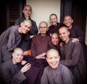 Thich Nhat Hah with his attendants in Hue in 2019. From plumvillage.org