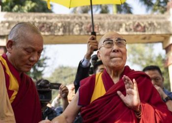 The Dalai Lama during his pilgrimage to the Mahabodhi Temple in Bodh Gaya on 17 January. From dalailama.com