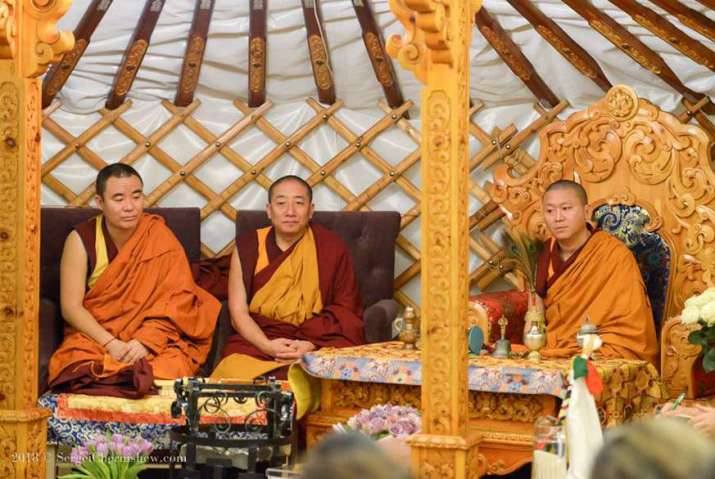 Geshe Sonam Choydar, Geshe Lodro Jinpa, and Tulku Tenzin Geleg Rinpoche. Photo by Sergei Chernyshev