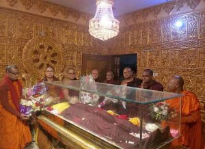 The glass casket of His Holiness Sangharaj Venerable Dharmasen Mahathera. Froom Joysen Bhikkhu Facebook