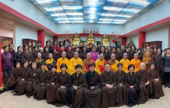 Ven. Ming Yu and American Buddhist Confederation members hold a prayer for people affected by COVID-19 in Wuhan at Sung Tak Temple, Manhattan, on 1 February 2020. From interfaithcenter.org
