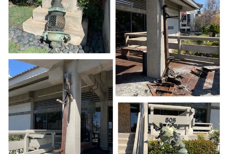 Images of vandalized items at the temple