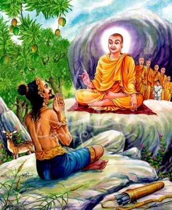 Painting of meeting between Mihindu and the King of Sri Lanka. From: www.buddharashmi.org