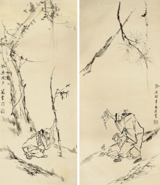 The Buddhist art of Prof. Jao Tsung-I. Left, <i>Avalokiteshvara in the Style of the Tang Dynasty</i>, 1998. Color on paper. Above, <i>Portrait of the Zen Masters in the Style of Liang Kai of the Song Dynasty</i>, 1981. Water and ink on silk. From jaostudies.com