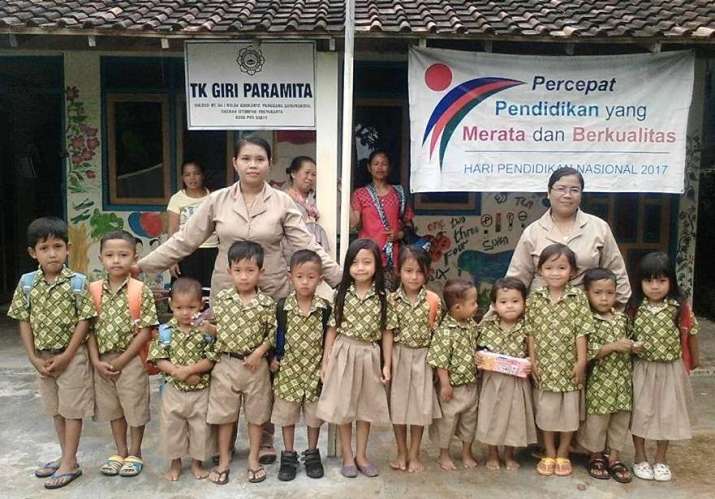 Uniforms sponsored by DEV for the children of TK Giri Paramita, a Buddhist school in Yogjakarta. Image courtesy of DEV