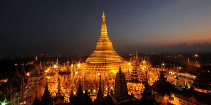 Shwedagon Pagoda, where the relics of eight hair strands given by the Buddha to Trapusa and Bhallika are stored. From shwedagonpagoda.com