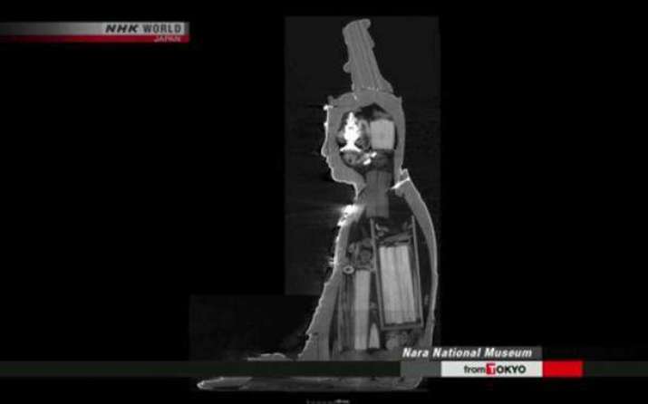 A CT scan shows items hidden inside the statue. From ancient-origins.net