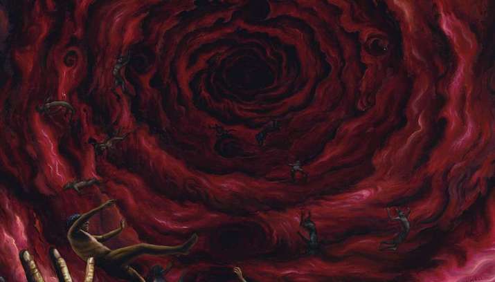 <i>Gates of Hell</i> (detail) 2015. Acrylic, 20.75 x 21.1 inches. © Pema Namdol Thaye