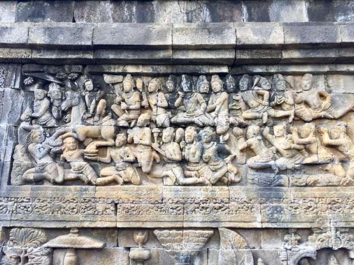 carved relief at Borobudur. Image courtesy of the author