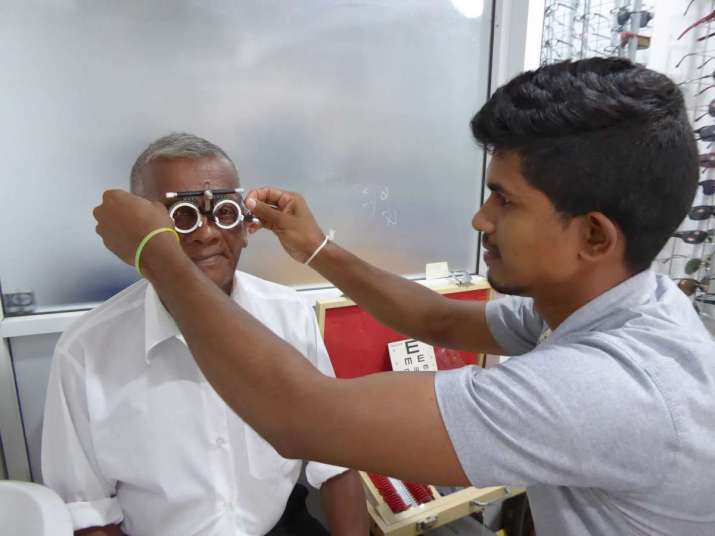Patients are tested and, when necessary, fitted with prescription spectacles. Image courtesy of the Karuna Trust