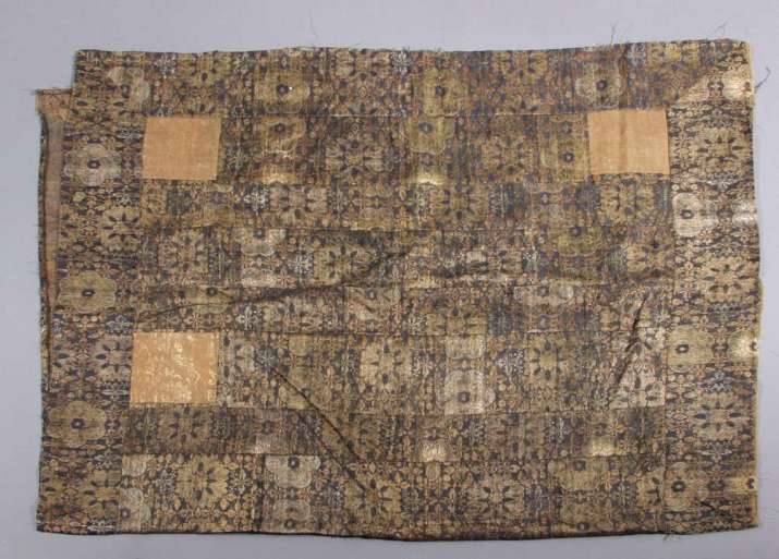 Buddhist monk’s mantle (<i>kesa</i>) with flower roundels. Japan, 1850-75. Patched silk brocade, 180.34cm x 107.95cm, Collection of Scripps College, Claremont. Image courtesy of Scripps College