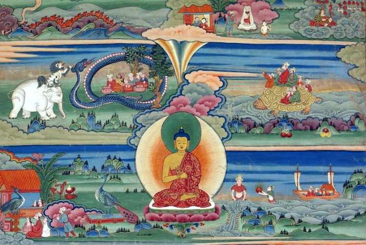 Bhutanese <i>thangkha</i> of the <i>Jatakas</i>. From madrascourier.com