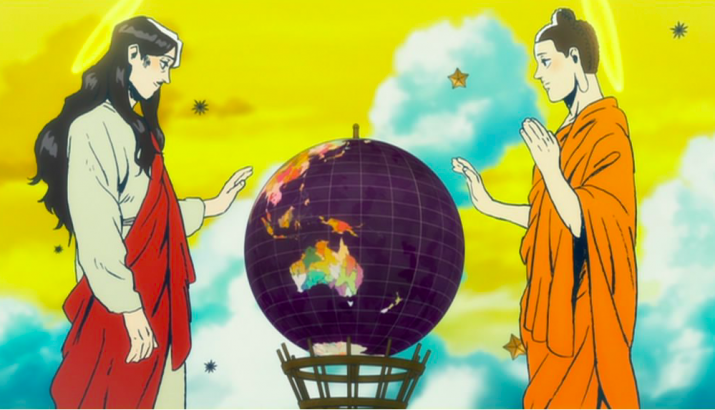 Jesus and the Buddha from the contemporary <i>manga Saint Young Men</i>. From amazingstoriesmag.com