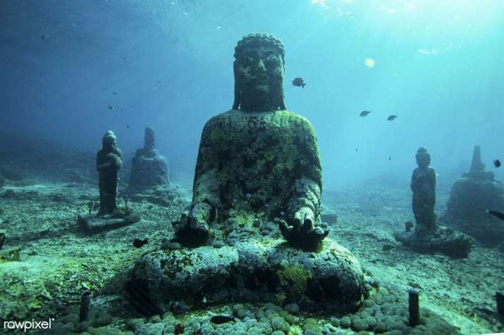 Underwater Buddha ruins in Nusa Lambongan Island, Indonesia. From rawpixel.com