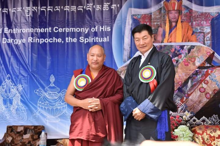 His Holiness the 34th Menri Trizen Dawa Dargye Rinpoche with Dr. Lobsang Sangye. From ravencypresswood