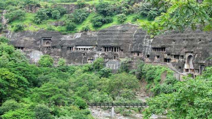 The Ajanta Caves comprise about 30 rock-cut Buddhist cave monuments. From quora.com