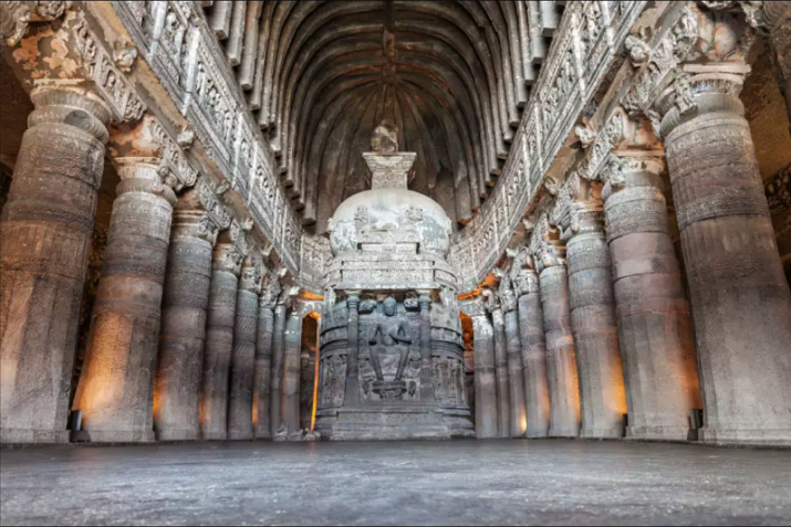A hall inside the Ajanta Caves. From timesofindia.indiatimes.com