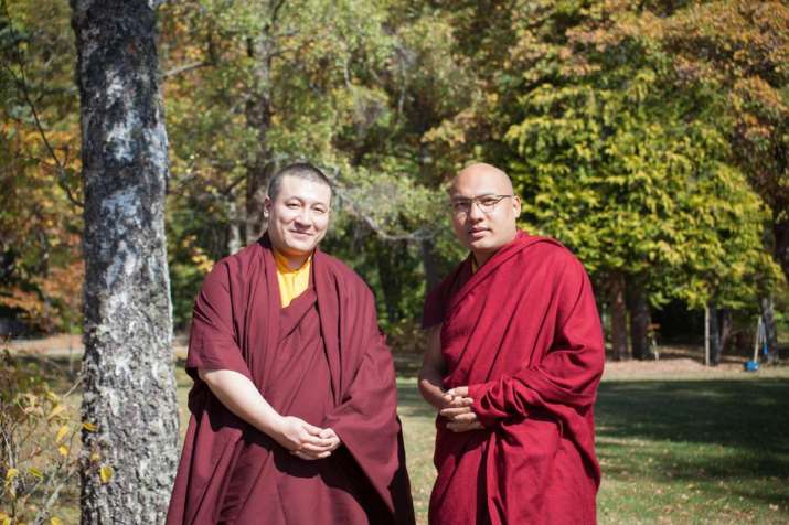 The two Karmapas, Trinley Thaye Dorje, left, and Ogyen Trinley Dorje, right, met at an undisclosed location in rural France.