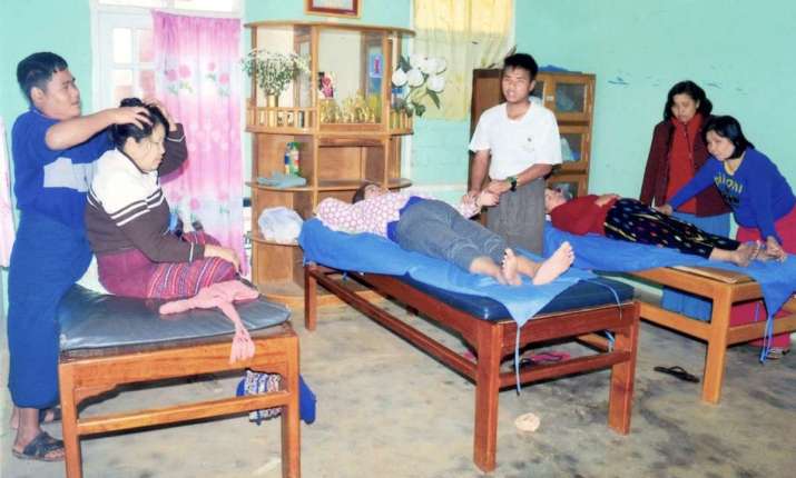 A massage class in progress. This is one of the skills that the blind can master