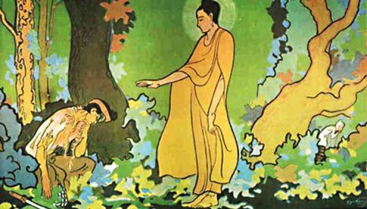 Angulimala is depicted in Pali Tipitaka as a ruthless killer redeemed by his conversion to Buddhism. From what-buddha-said.net