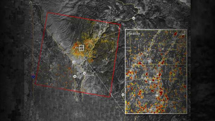 Damage map of the Camp Fire from space. From nasa.gov