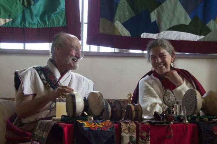 Khandro Déchen & Ngak’chang Rinpoche, a humorous moment during teachings. Image courtesy of the author