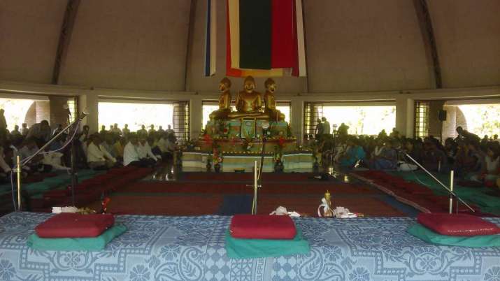 The shrine at the Hsuen Tsang retreat centre in Bordharan, Wardha, Maharashtra. Image courtesy of author
