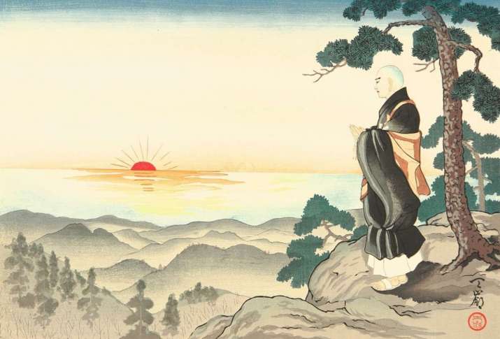 <i>Resolution</i>, c. 1910-30 by Tenrei Horiuchi (1903–82). Nichiren resolved to found the Nichiren lineage during the Kamakura period. From nichiren-art.tumblr.com
