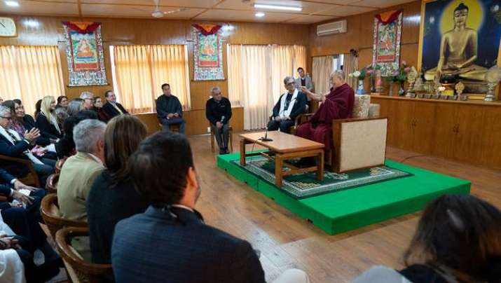 His Holiness the Dalai Lama speaking to a group led by Deepak Chopra at his residence in Dharamsala on 11 February 2019. From dalailama.com