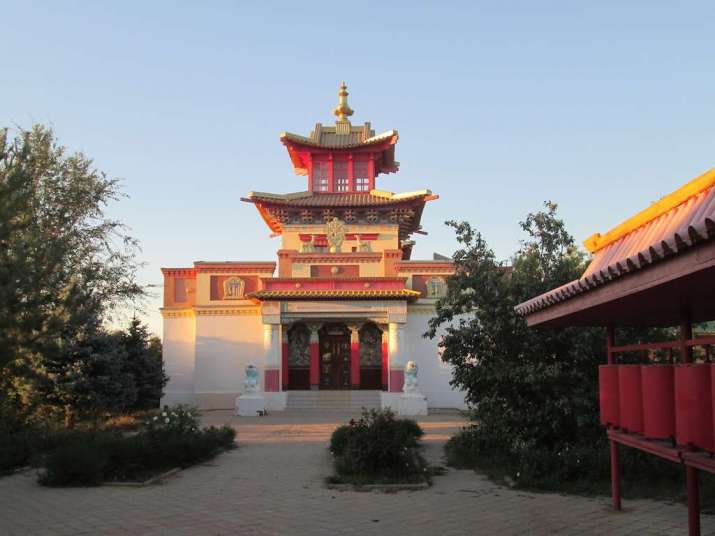 <i>Khurul</i> in Tsagan Aman, built in honour of Tugmed Gavdzhi, a Kalmyk Buddhist leader in the 1960s and 1970s. Image courtesy of Valeriya Gazizova