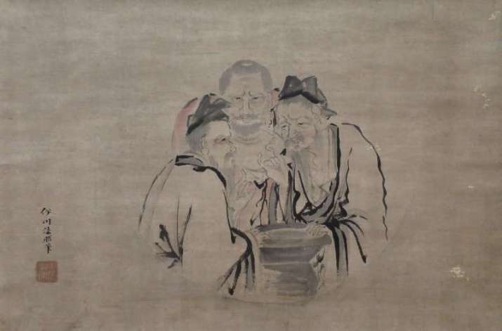 <i>The Three Vinegar Tasters</i> by Kanō Isen’in, Edo period, c. 1802–16, ink and color on paper. Confucius, Buddha, and Lao Tzu in a fabled encounter. Image courtesy of Honolulu Museum of Art