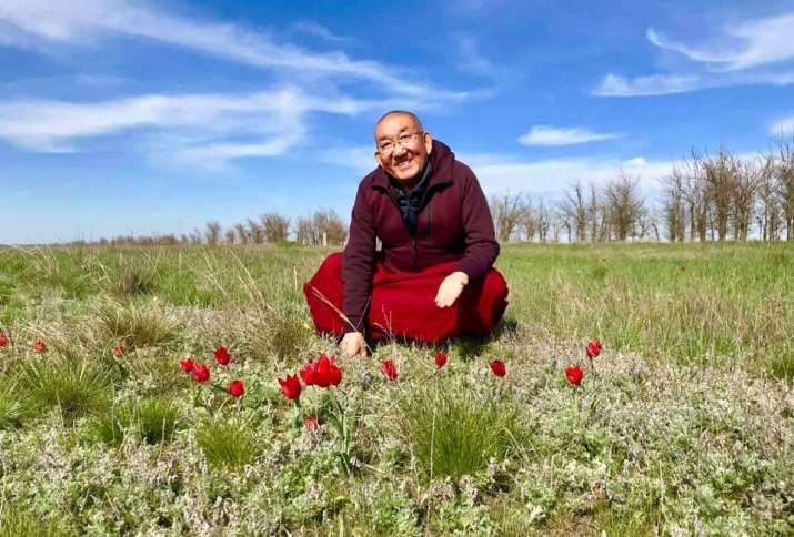 Arjia Rinpoche during the International Tulip Festival in Kalmykia. From facebook.com