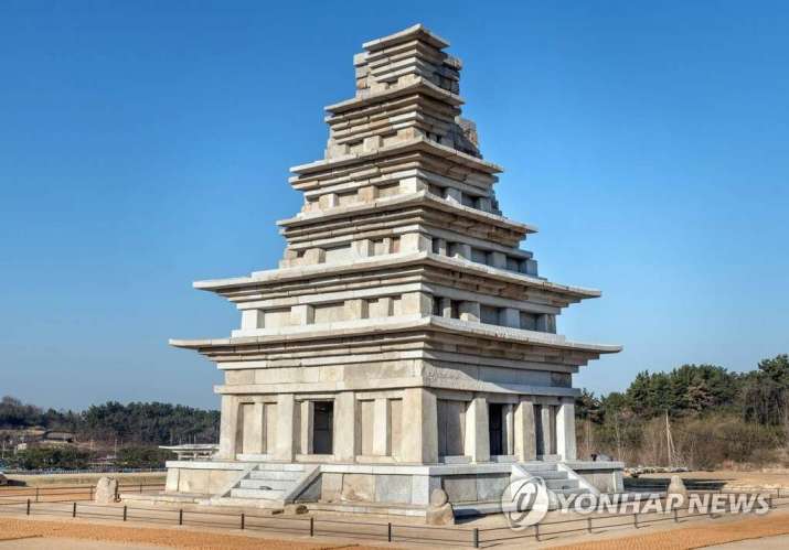 The restored stone pagoda at the Mireuksa temple complex in South Korea’s North Jeolla Province was officially unveiled on Tuesday, 30 April. From yna.co.kr