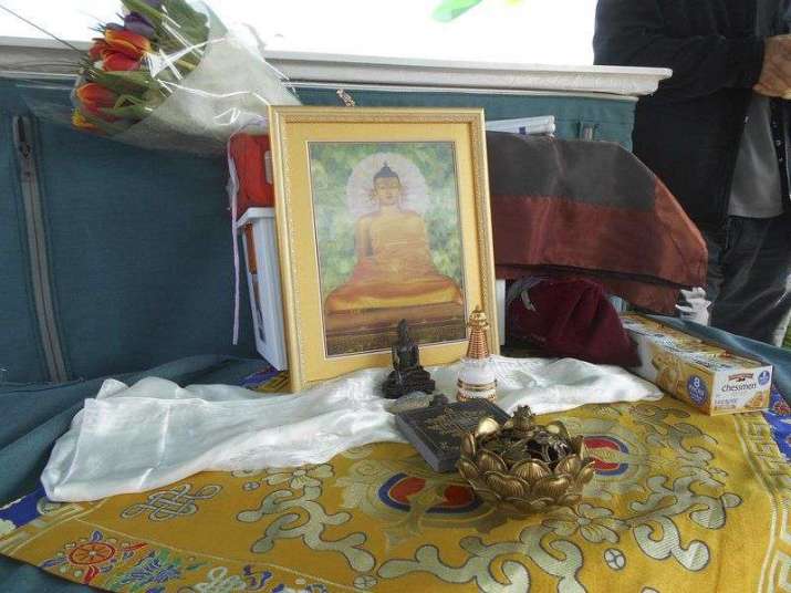 A Buddhist shrine on board the <i>Lady Jillian</i>, the boat used for the life-release ceremony. From salemnews.com