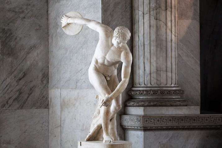 <i>Discobolus</i>, the disc thrower. Roman marble copy of a lost Greek bronze original by the sculptor Myron. Image courtesy the Vatican Museum