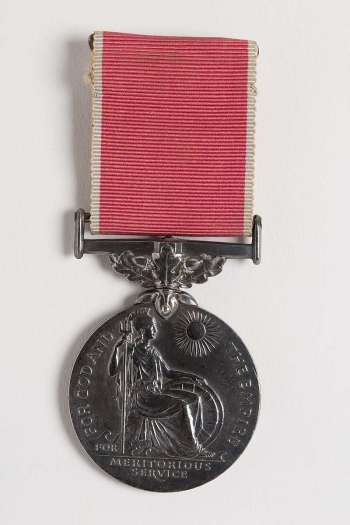 The British Empire Medal for Meritorious Service (BEM), civil version. From wikipedia.org