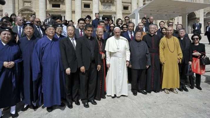 Pope Francis with the Colloquium of Six Religious Leaders of Hong Kong. From vaticannews.va